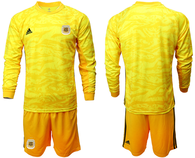 Men 2020-2021 Season National team Argentina goalkeeper Long sleeve yellow Soccer Jersey